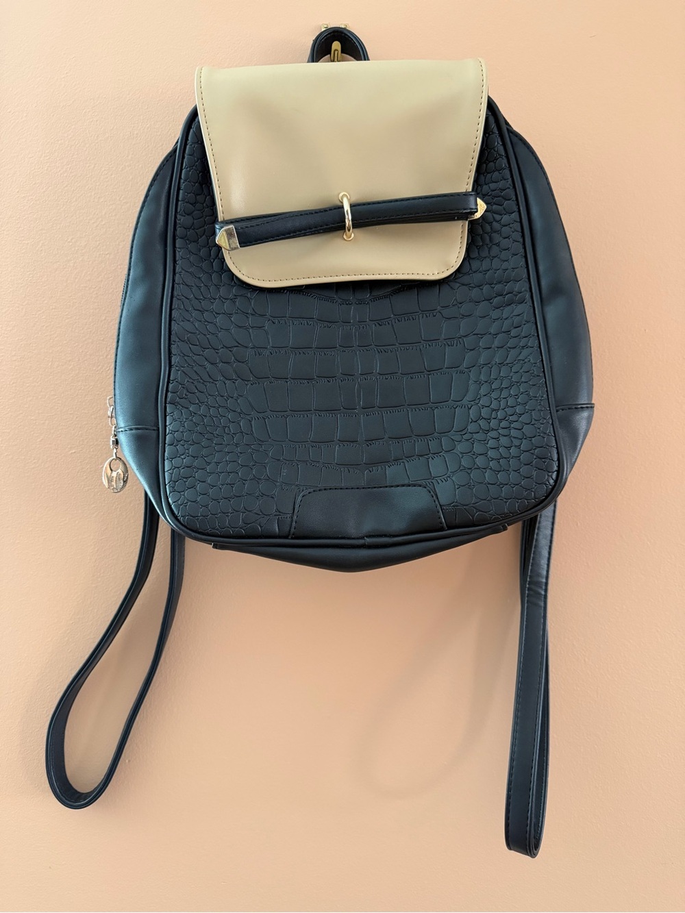 Two-Tone Black and Beige Textured Backpack - Modern Everyday Carry
